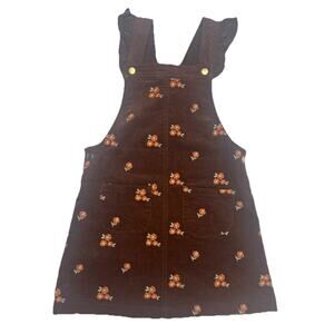 Cupcakes & Cashmere Girls Size 5 Brown Floral Corduroy Jumper Dress